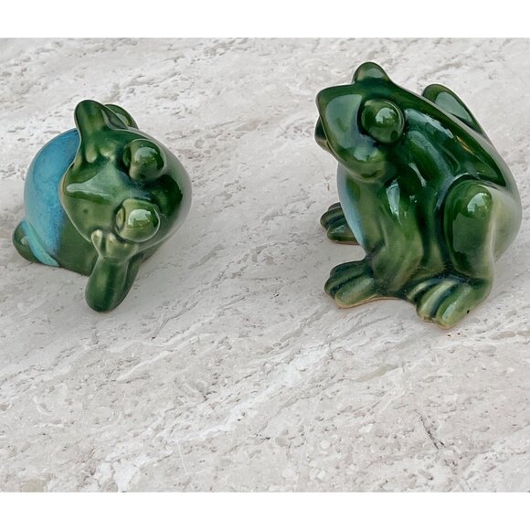 Vintage Ceramic Green Frog Figurines Set Of 2 Hand-Painted Glossy Finish - Picture 4 of 12
